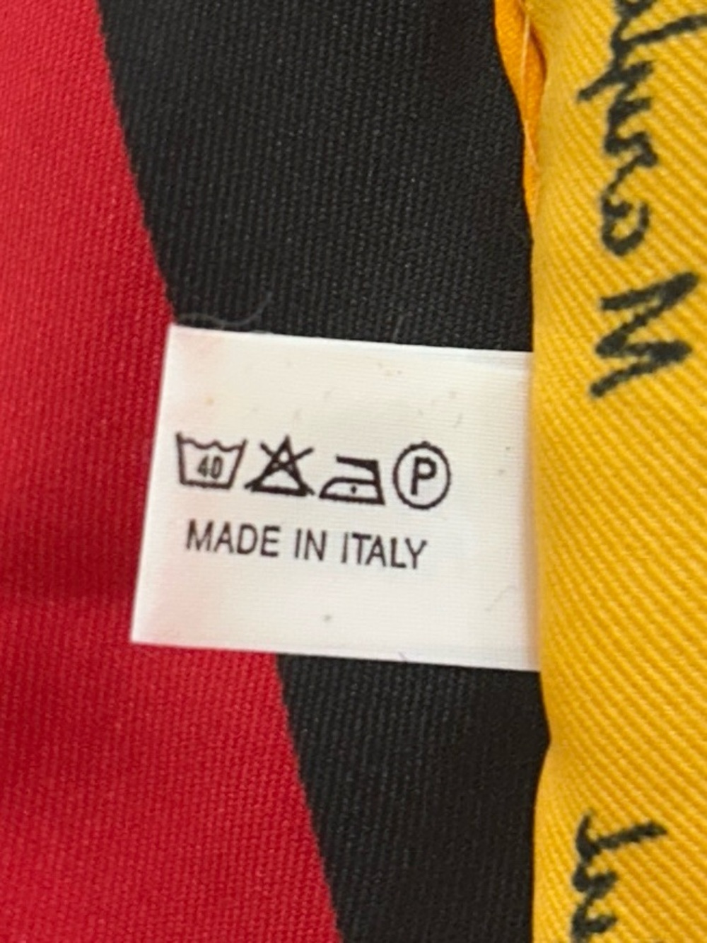 Bold Graphic Red, White, Yellow & Black Silk Scarf Italian 26“ x 26“ - Picture 7 of 11